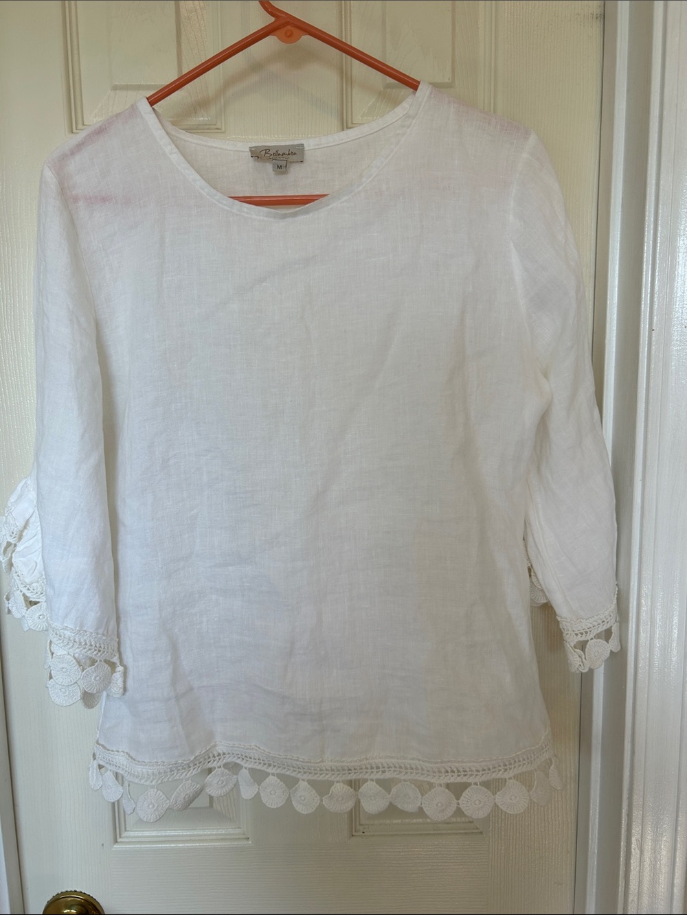 Bellaumbra  White Linen Crochet-Trim Tunic
